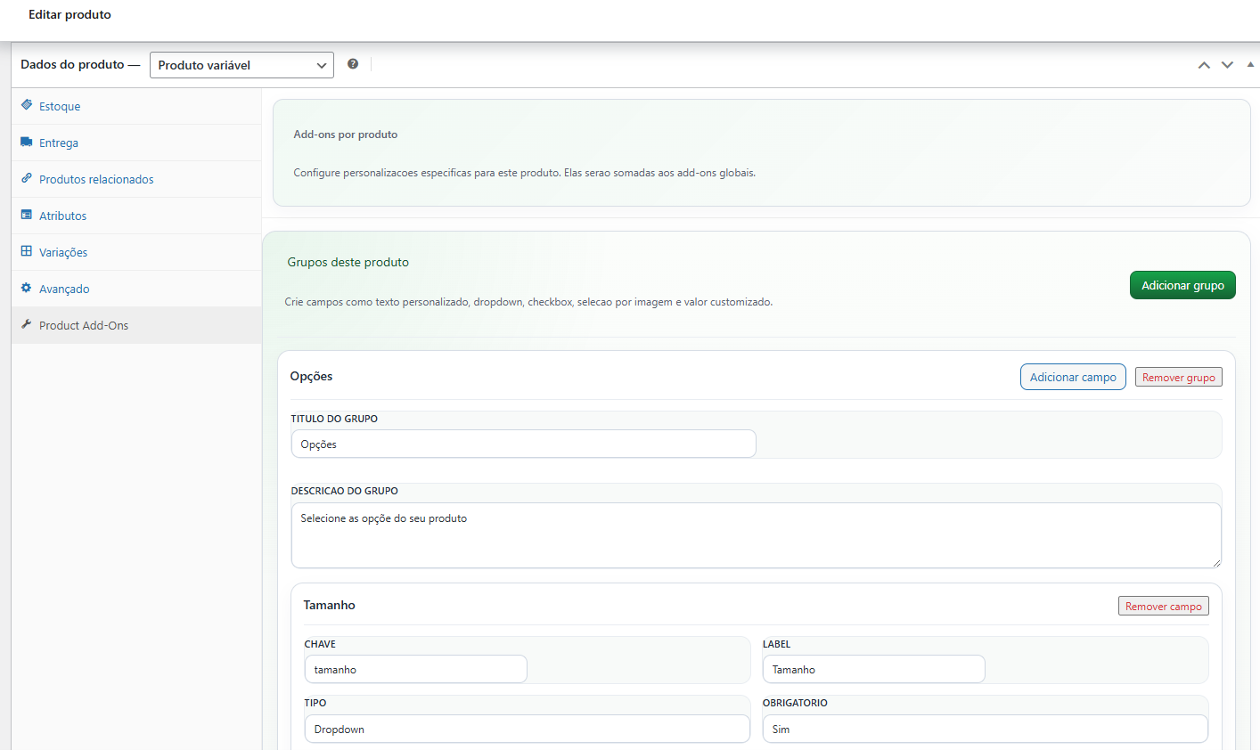 Screenshot Veyx Product Addons