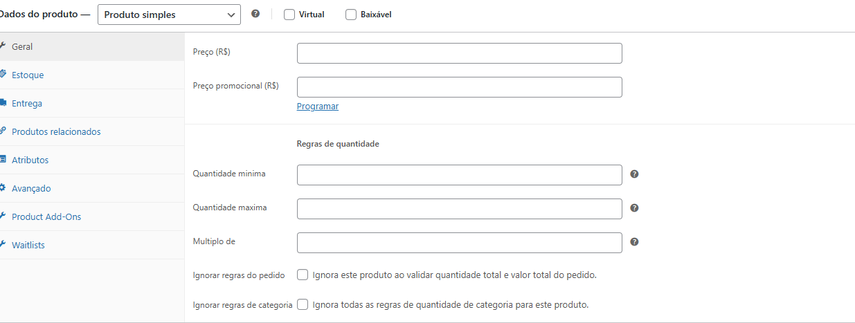 Screenshot Veyx Regras de Quantidade