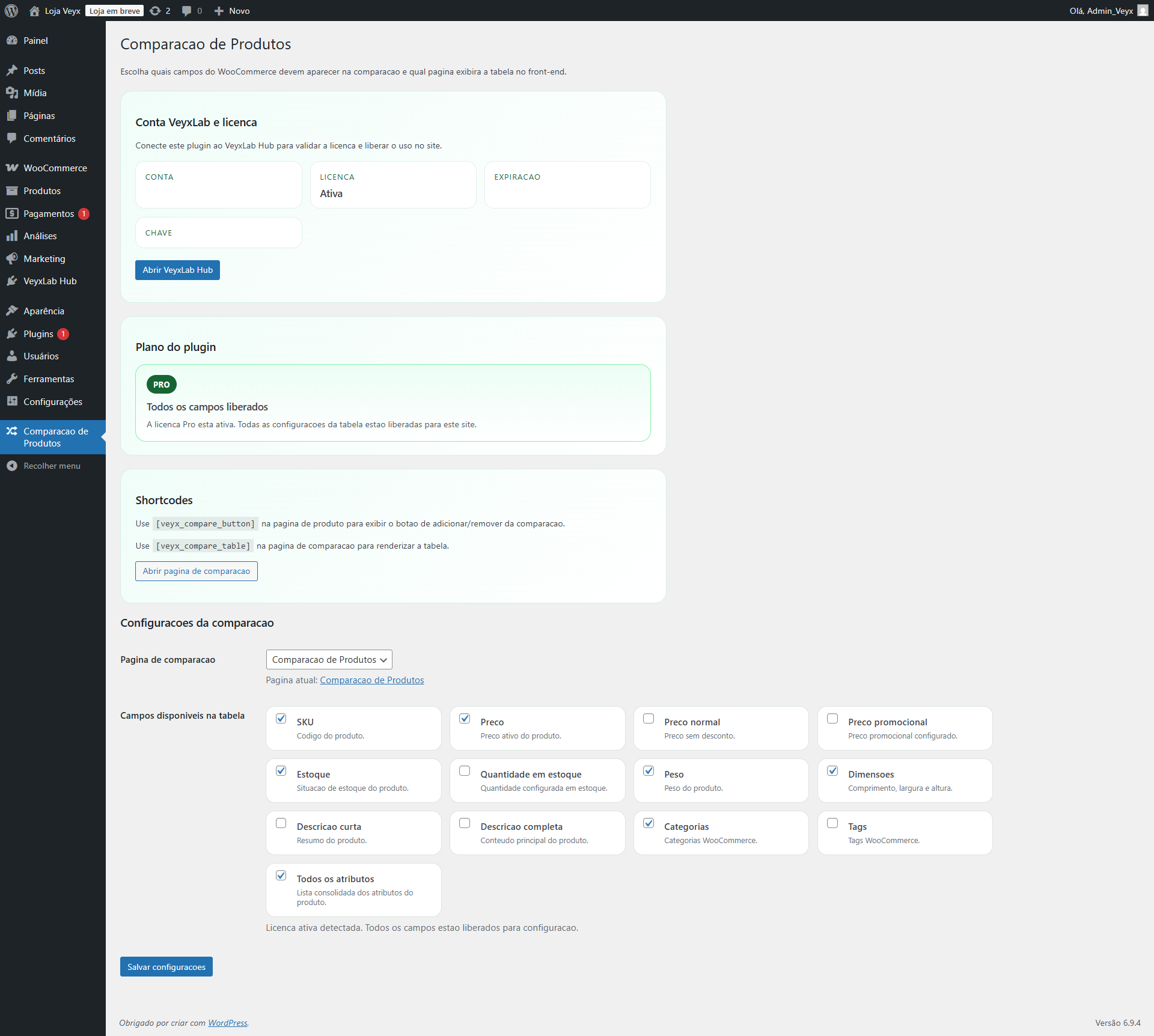 Screenshot Veyx Comparador