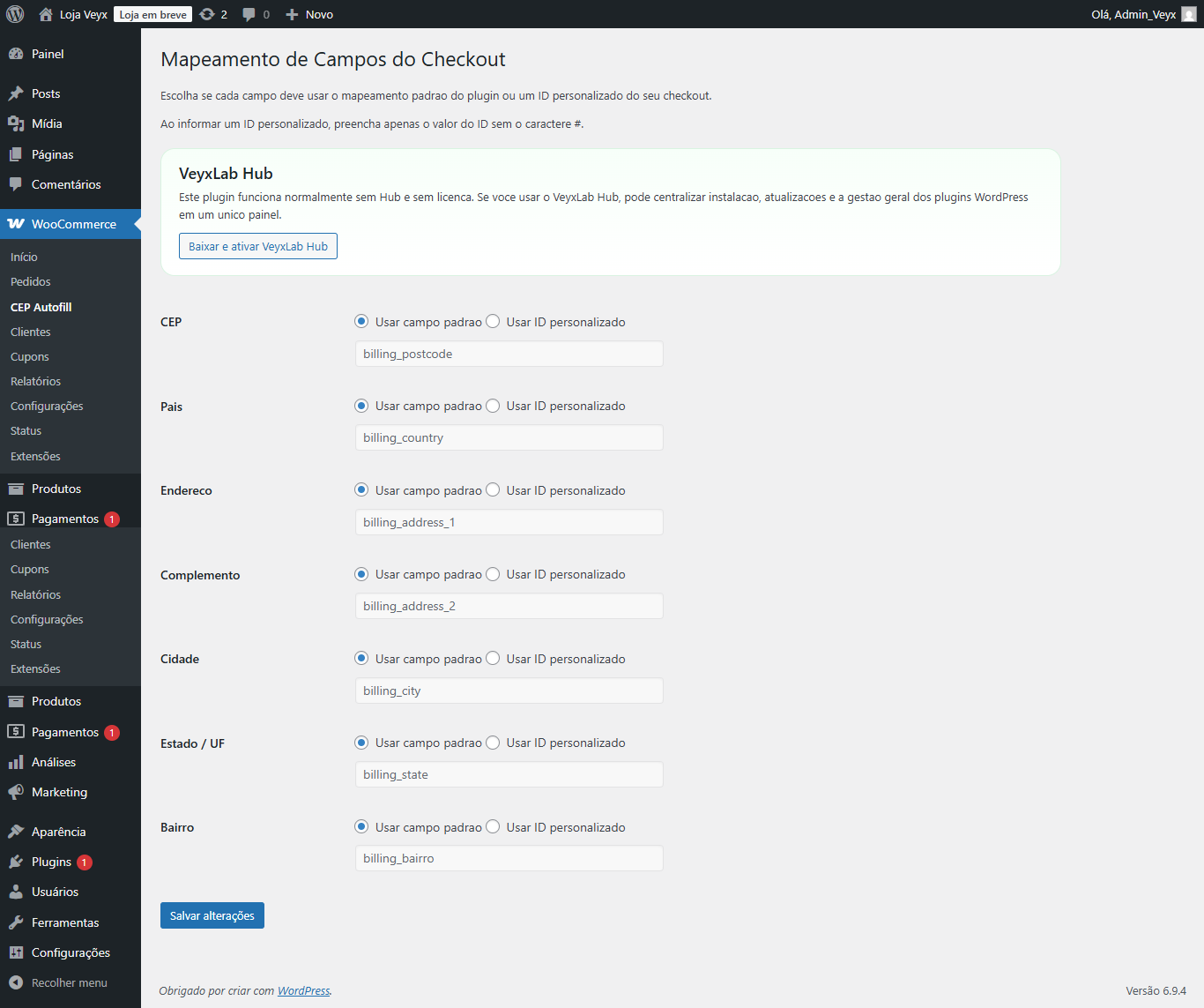 Screenshot Veyx Checkout AutoPreenchimento